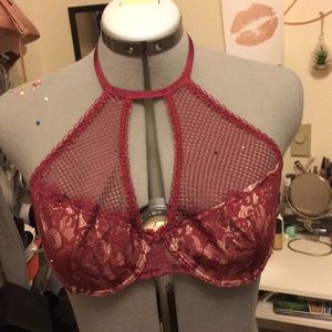 Halter lace bralette with keyhole neck